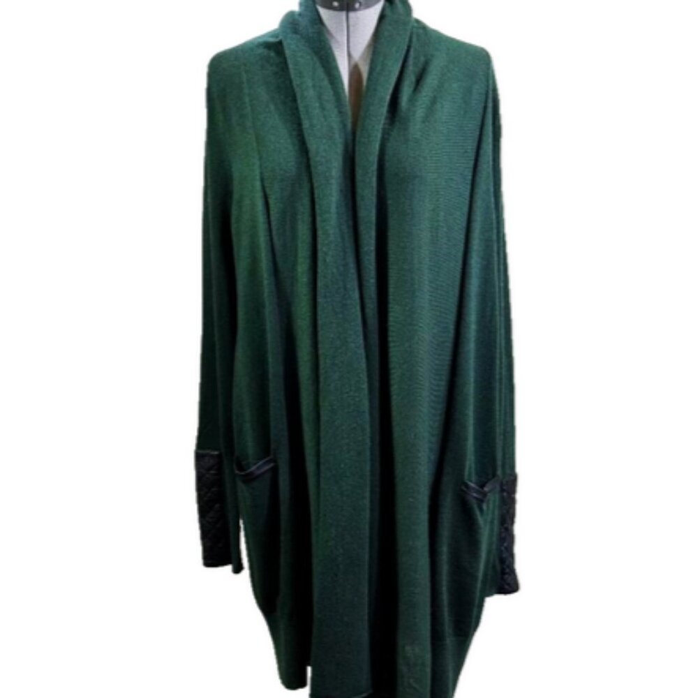 Barneys New York dark green open wool cardigan long, M